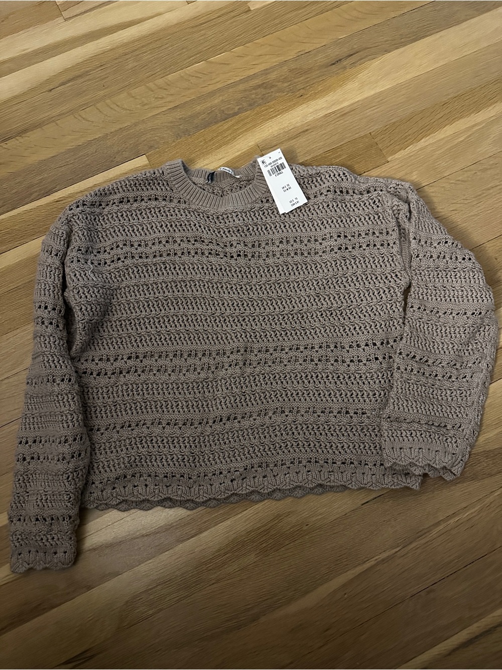 Abercrombie & Fitch Taupe Crochet Crewneck Sweater
